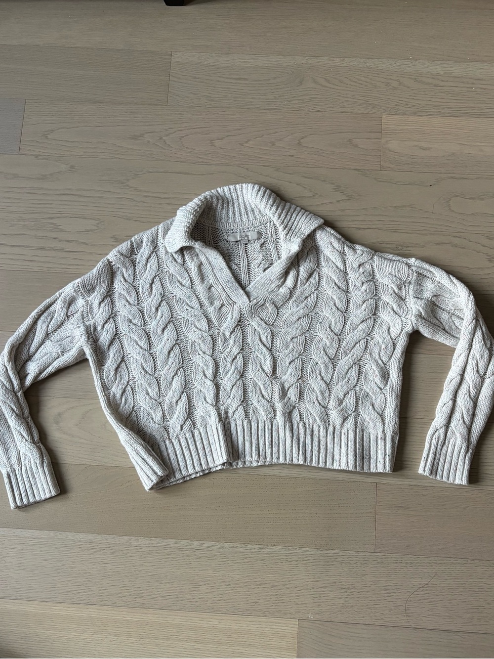 LOFT White Cable-Knit V-Neck Sweater